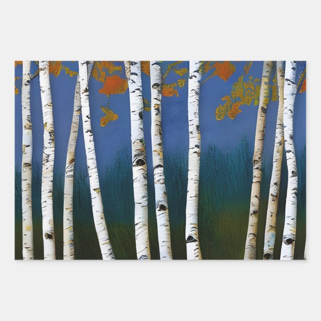 Beautiful Autumn Birch Wrapping Paper Sheets (Front 3)
