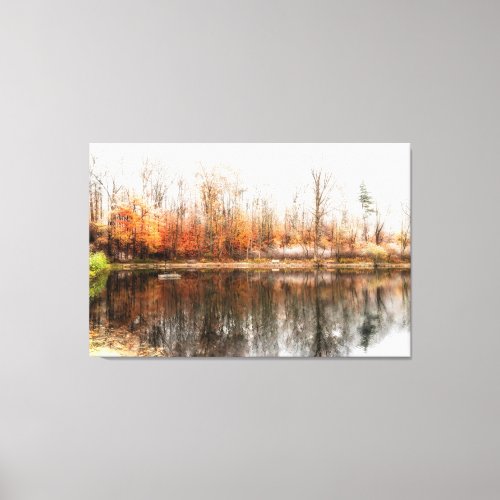Beautiful Autumn Colors Reflected in Lake Photo Canvas Print