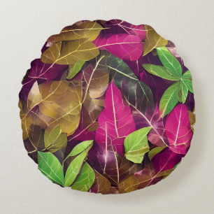 Beautiful Autumn Fall Leaves Pattern  Round Pillow