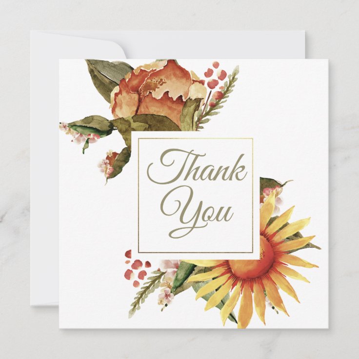 Beautiful Autumn Floral Thank You Card | Zazzle