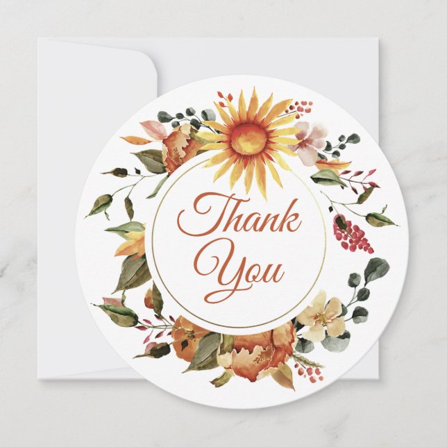Beautiful Autumn Floral  Wreath Thank You Card (Front)
