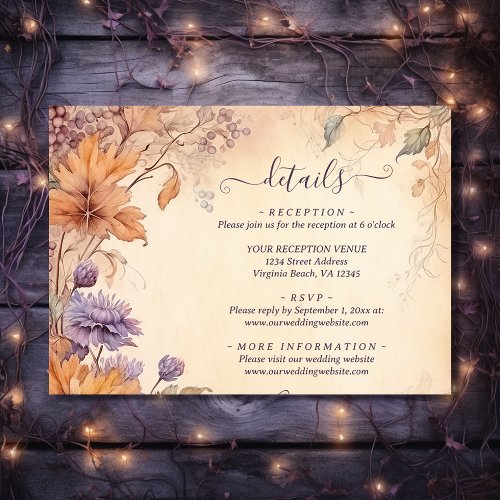 Beautiful Autumn Flowers Fall Leaf Wedding Details Enclosure Card