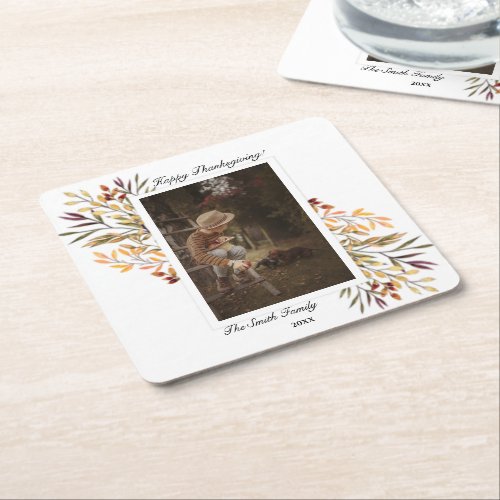 Beautiful Autumn Foliage Thanksgiving Photo Square Paper Coaster