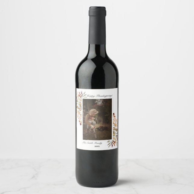Beautiful Autumn Foliage Thanksgiving Photo Wine Label (Front)