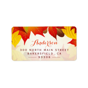 Beautiful Autumn Gold Red Rustic Fall Leaves Label