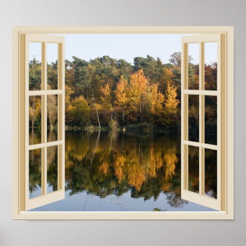 Beautiful Autumn Lake Fake Window Frame Poster