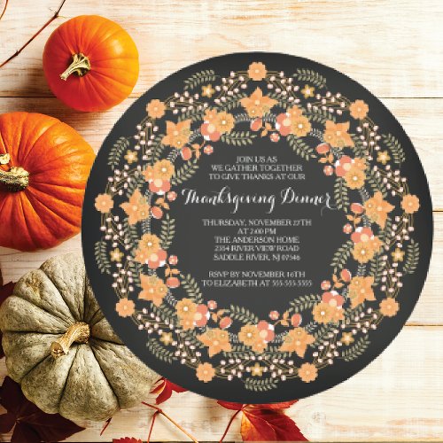 Beautiful Autumn Leaf Wreath Thanksgiving Dinner Invitation