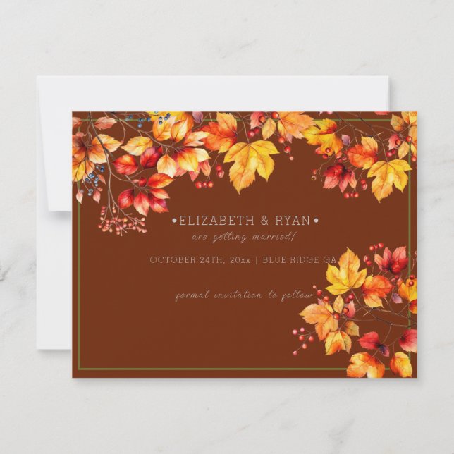 Beautiful Autumn Leaves and Berries Fall Wedding S Save The Date (Front)