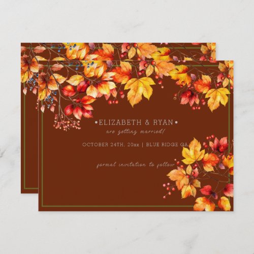 Beautiful Autumn Leaves and Berries Fall Wedding Save The Date
