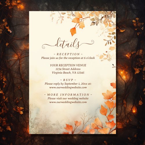 Beautiful Autumn Leaves Fall Wedding Details Enclosure Card