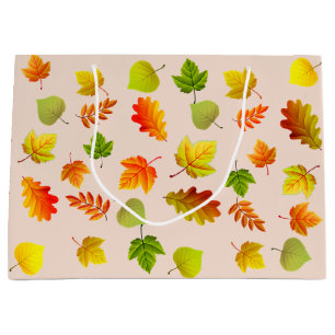 Beautiful Autumn Leaves on Beige Large Gift Bag