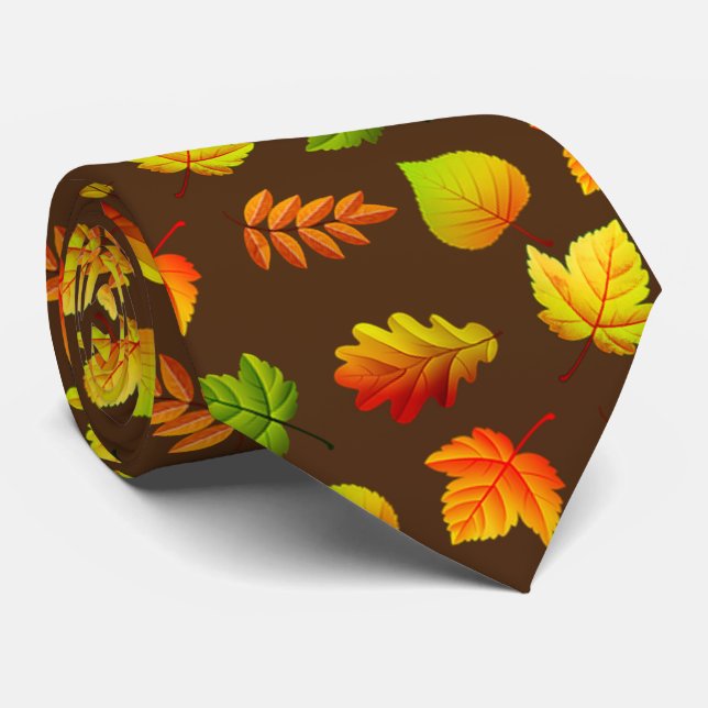 Beautiful Autumn Leaves on Brown Neck Tie (Rolled)