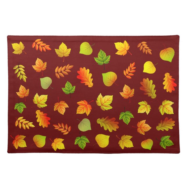 Beautiful Autumn Leaves on Maroon Cloth Placemat (Front)
