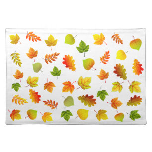 Beautiful Autumn Leaves on White Cloth Placemat