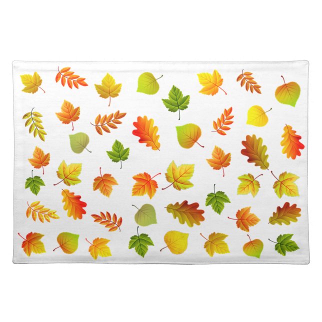 Beautiful Autumn Leaves on White Cloth Placemat (Front)