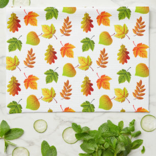 Beautiful Autumn Leaves on White Kitchen Towel
