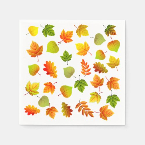 Beautiful Autumn Leaves on White Napkins