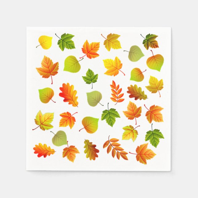 Beautiful Autumn Leaves on White Napkins (Front)
