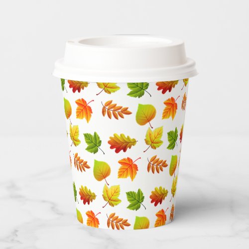 Beautiful Autumn Leaves on White Paper Cups