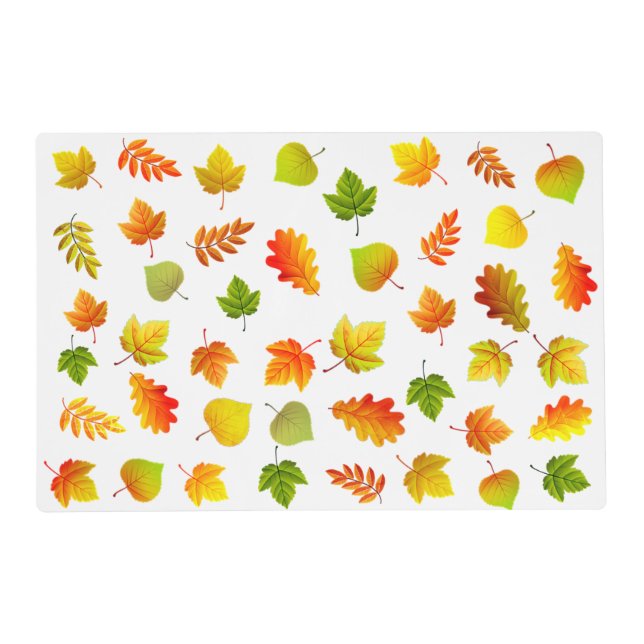 Beautiful Autumn Leaves on White Placemat (Front)