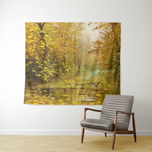 Beautiful Autumn Painting Large Wall Tapestry