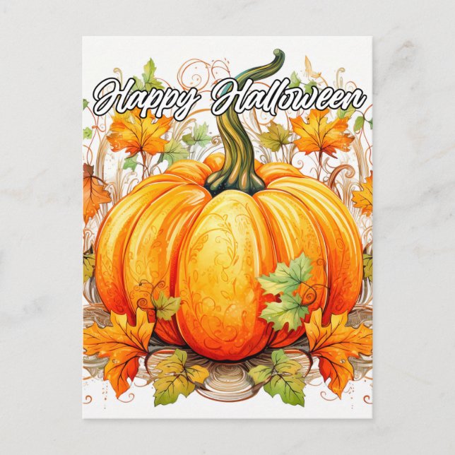 Beautiful Autumn Pumpkin Illustration Postcard (Front)