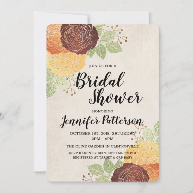 Beautiful Autumn Roses - Bridal Shower Invitation (Front)