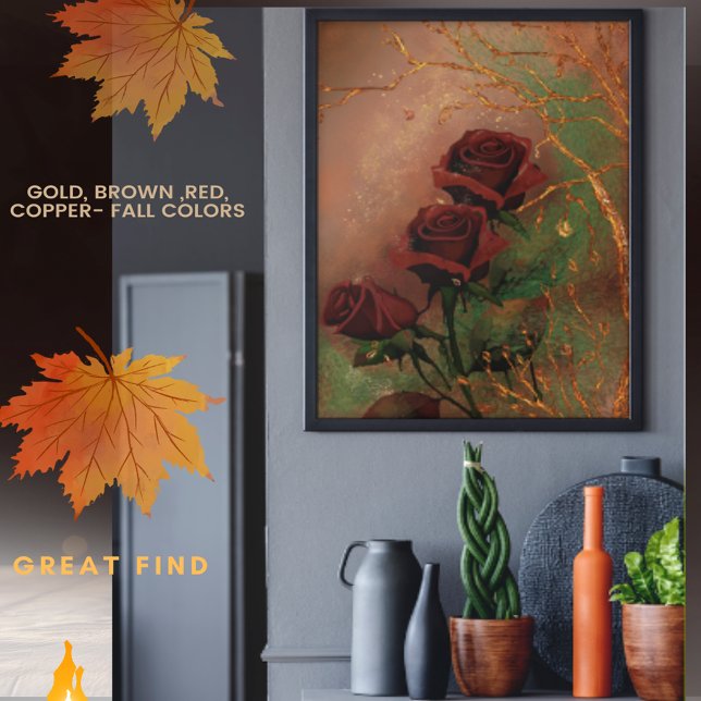 Beautiful Autumn Roses Framed Art (Beautiful Autumn Roses Framed Art)