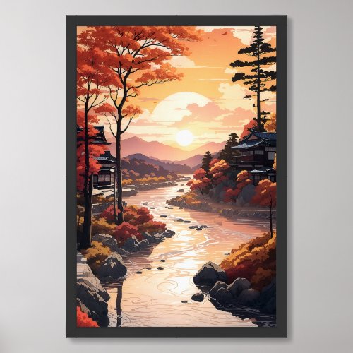 Beautiful Autumn Sunset By The River Framed Art