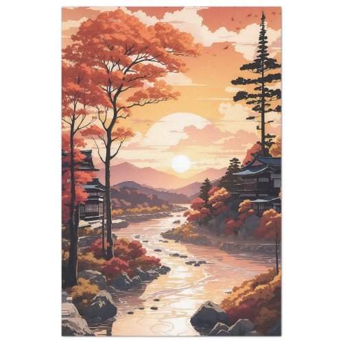 Beautiful Autumn Sunset By The River Tissue Paper