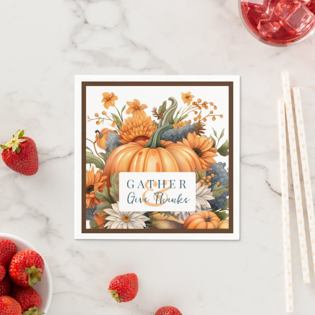 Beautiful Autumn Thanksgiving Pumpkin  Napkins (Insitu)