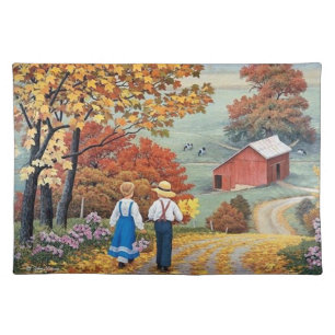 Beautiful Autumn Walk in the Country Fine Art Cloth Placemat