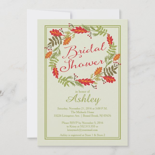 Beautiful Autumn Wreath Wedding Shower Invitation (Front)