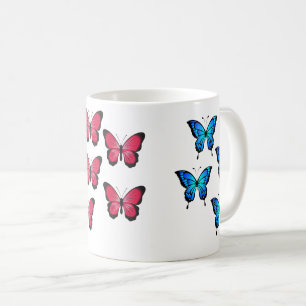 Beautiful azure blue fuchsia pink butterflies coffee mug
