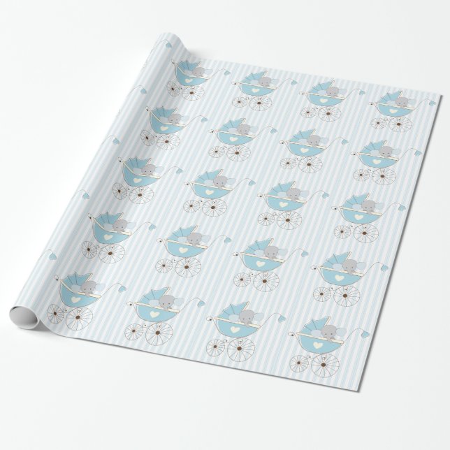 Beautiful Baby Blue Elephant Wrapping Paper (Unrolled)