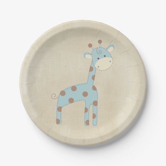 Beautiful Baby Blue Giraffe Paper Plates (Front)