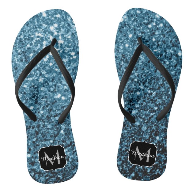 blue sparkly flip flops