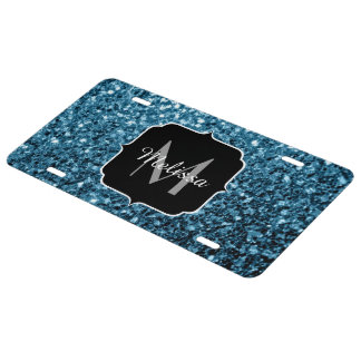 Beautiful Baby blue glitter sparkles Monogram License Plate