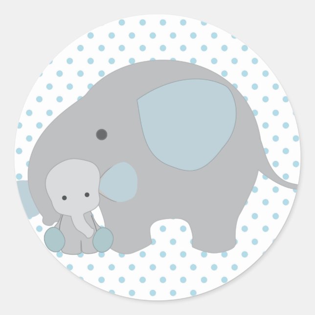 Beautiful Baby Boy Blue Elephant Classic Round Sticker (Front)