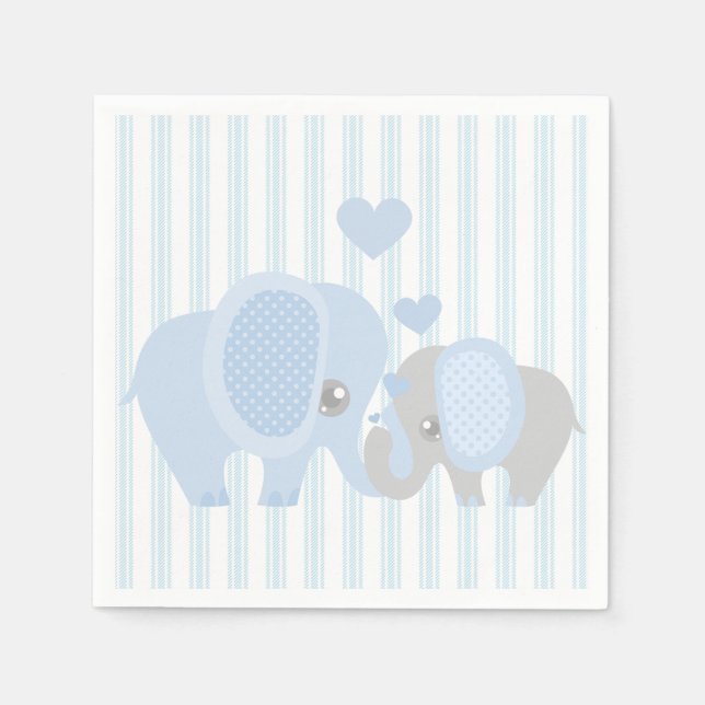 Beautiful Baby Boy Blue Elephant Paper Napkins (Front)