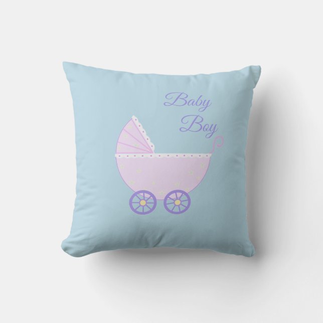 Beautiful Baby Boy Stroller on Turquoise Throw Pillow (Front)