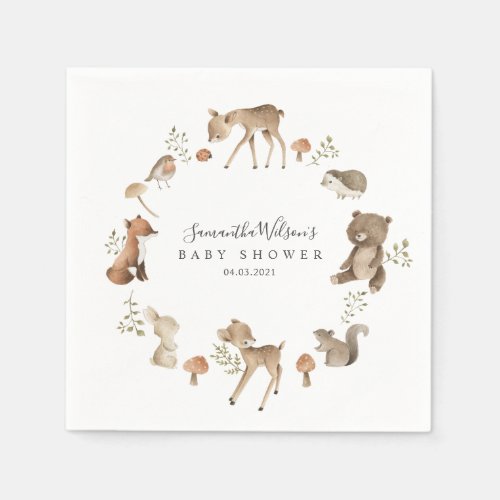 Beautiful Baby Bunny Deer Fox Floral Baby Shower Napkins