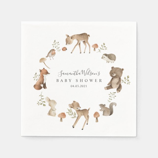 Beautiful Baby Bunny Deer Fox Floral Baby Shower Napkins (Front)