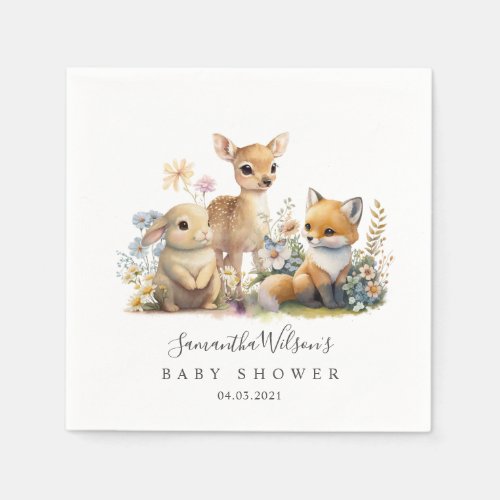 Beautiful Baby Bunny Deer Fox Floral Baby Shower Napkins