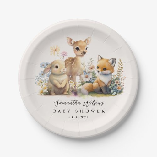 Beautiful Baby Bunny Deer Fox Floral Baby Shower P Paper Plates