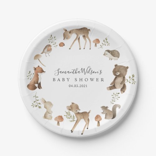 Beautiful Baby Bunny Deer Fox Floral Baby Shower Paper Plates