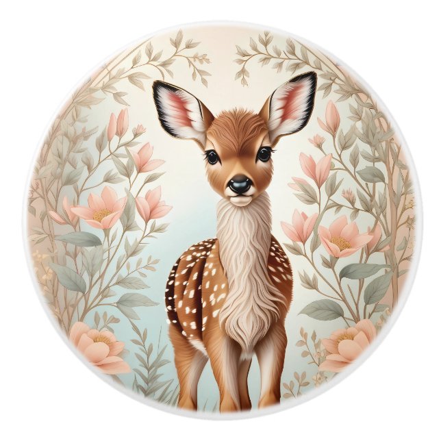 Beautiful Baby Deer Soft Pastel Foliage  Ceramic Knob (Front)