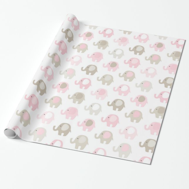 Beautiful Baby Elephant Pattern Wrapping Paper (Unrolled)