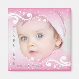 Beautiful Baby Girl Photo with Name and Date Magnet