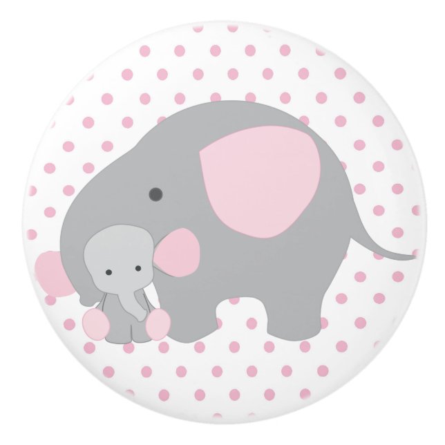Beautiful Baby Girl Pink Elephant Ceramic Knob (Front)
